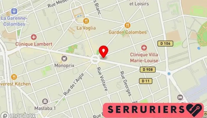 carte de AABGN SERRURERIE Serrurier, Service de serrurerie d'urgence, Service de reproduction de clés à La Garenne-Colombes