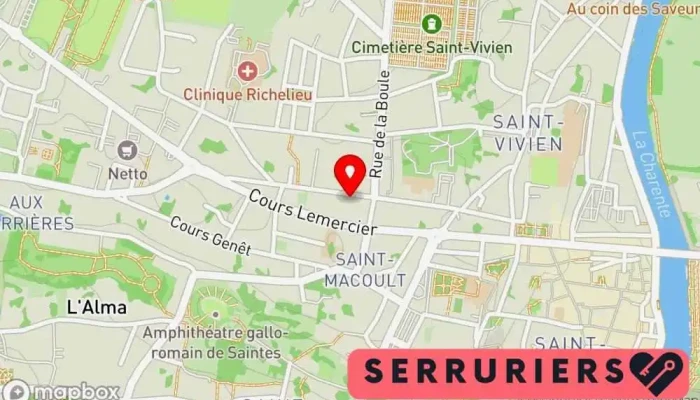 carte de ABC Atlantique Batiment Depannage Vitrerie - miroiterie, Service de serrurerie d'urgence à Saintes