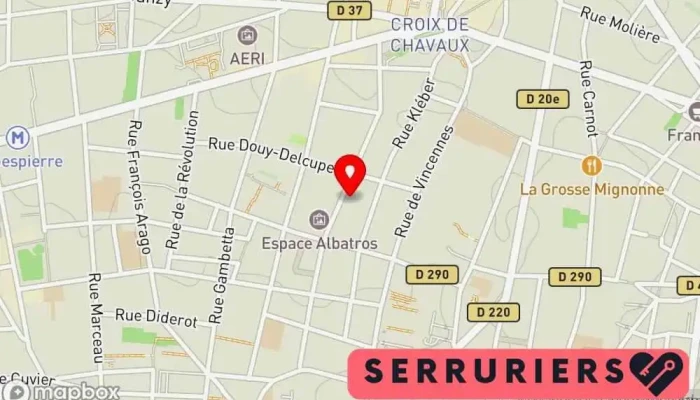 carte de ADS Services - Serrurerie & Vitrerie Serrurier, Service de serrurerie d'urgence, Boutique de serrurerie, Vitrier à Montreuil
