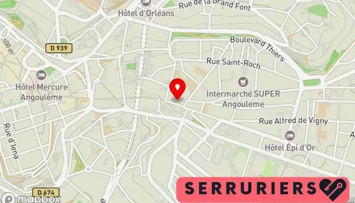 carte de Angoulême Rénov Serrurier, Menuisier, Magasin de rideaux, Vitrerie - miroiterie, Atelier de menuiserie, Plombier, Fournisseur de fenêtres à Angoulême