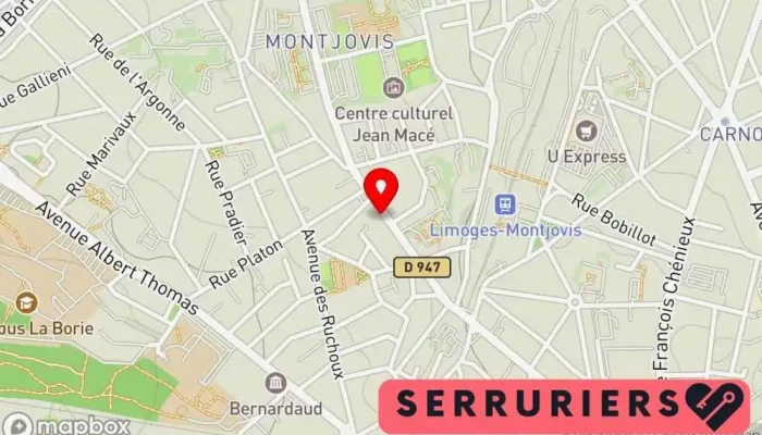 carte de Aubert Services Serrurerie Service de serrurerie d'urgence, Serrurier à Limoges