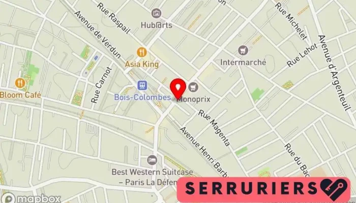 carte de Aux clés d'Asnières : Serrurier et Cordonier à Asnières-sur-Seine (92600) Cordonnier, Serrurier à Asnières-sur-Seine