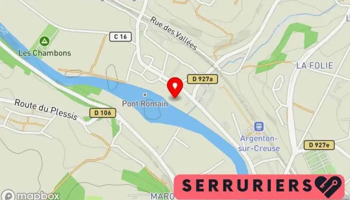 carte de Berry Sécurité Serrurier, Service de serrurerie d'urgence, Service de reproduction de clés à Argenton-sur-Creuse