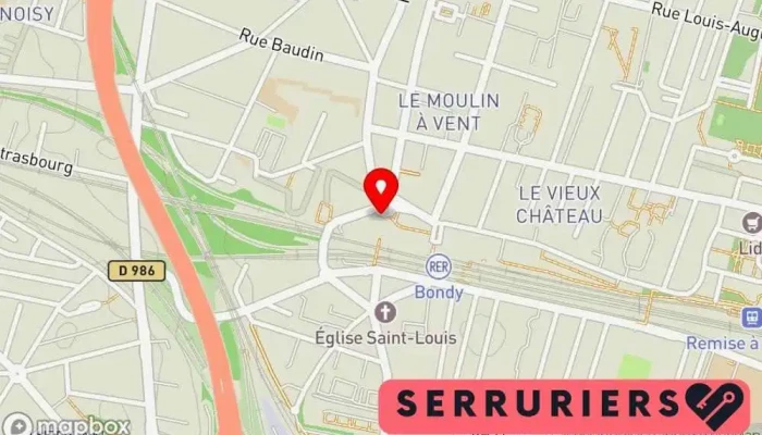 carte de La clé du sourire Serrurier, Service de serrurerie d'urgence, Service de reproduction de clés, Boutique de serrurerie, Vitrier à Bondy