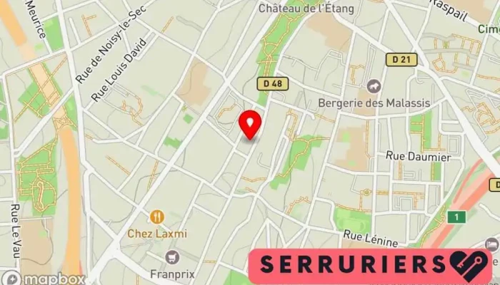 carte de Paris Est Sécurité Serrurier, Fournisseur de portes, Magasin de matériaux d'isolation, Atelier de menuiserie à Bagnolet