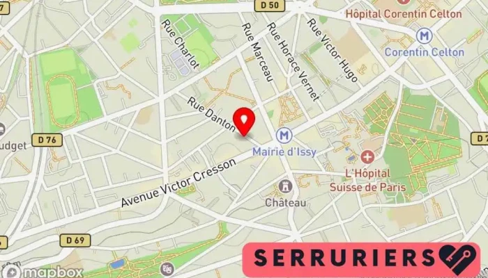 carte de Renoserrure Serrurier, Service de serrurerie d'urgence, Vitrier à Issy-les-Moulineaux